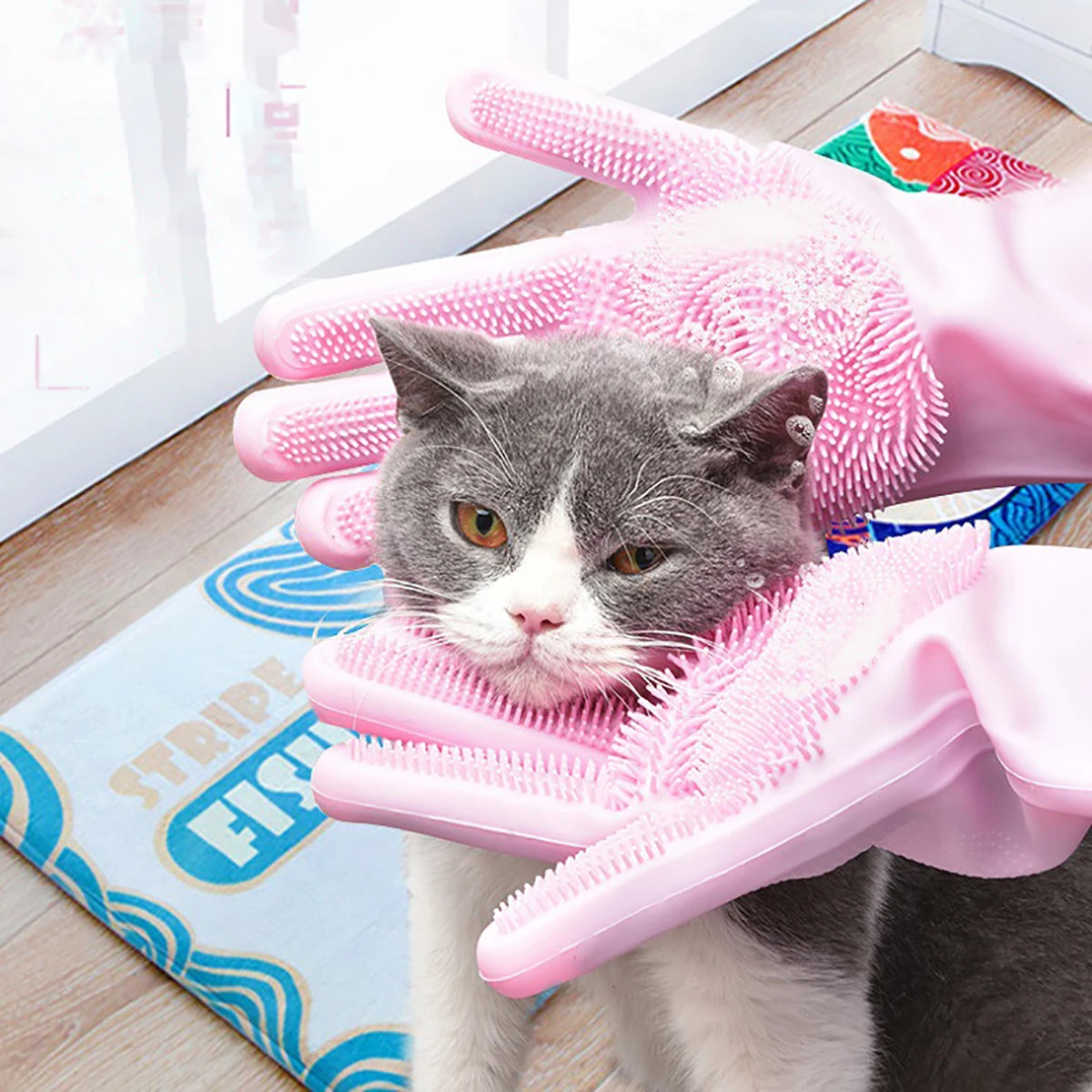 Pet Grooming Gloves Dog Cat Bathing Shampoo Glove Sponge