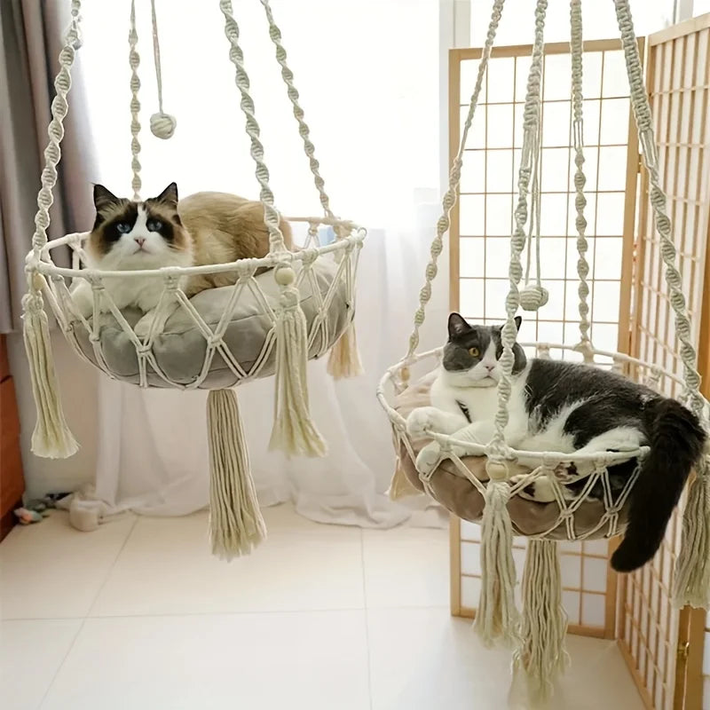 Extra Large Hand-woven Cotton Rope Cat Hammock Fits 2 Cats | 24-hour Shipping
