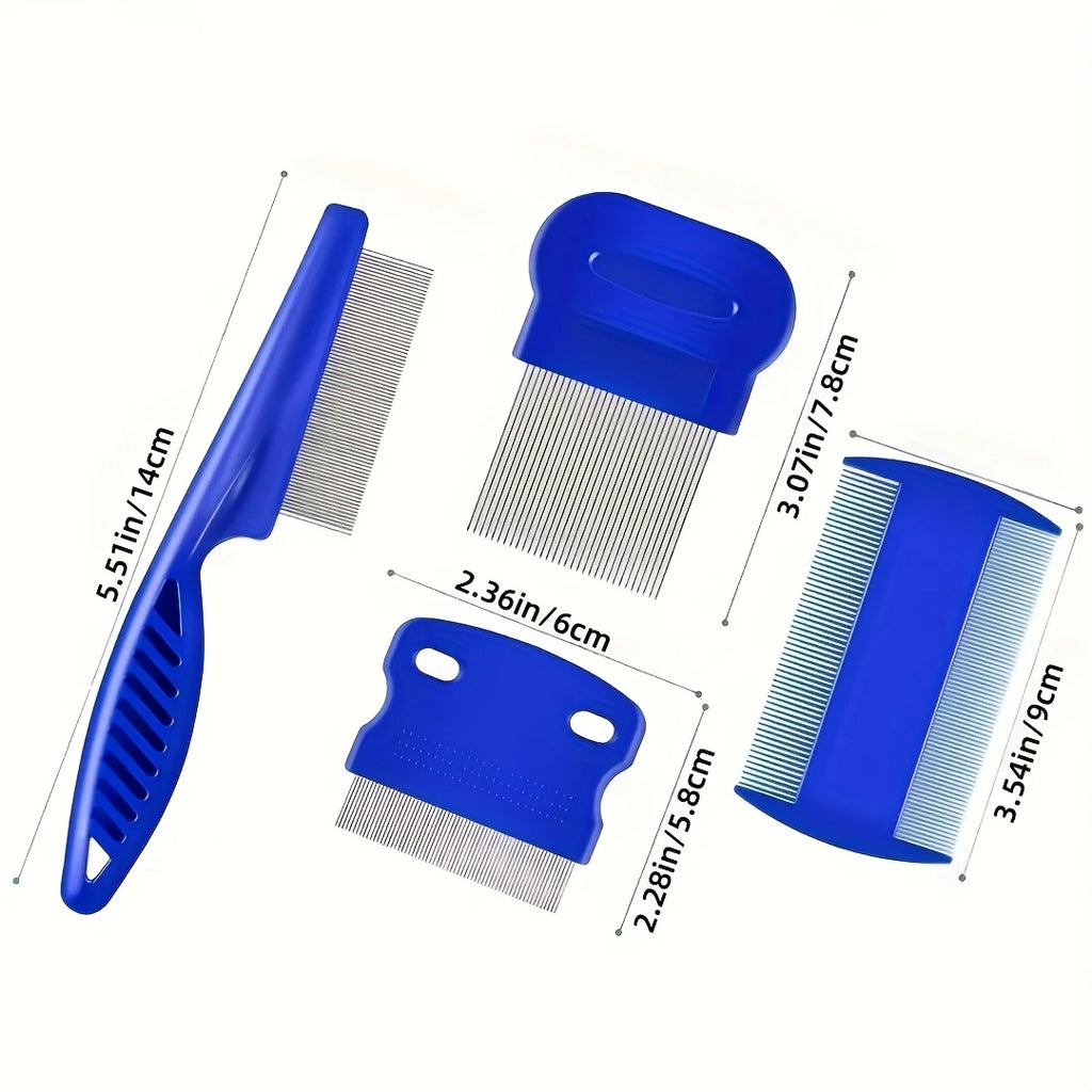 Pack of 4 Flea and Lice Combs, Stainless Steel Rabbit Dog Cat Grooming