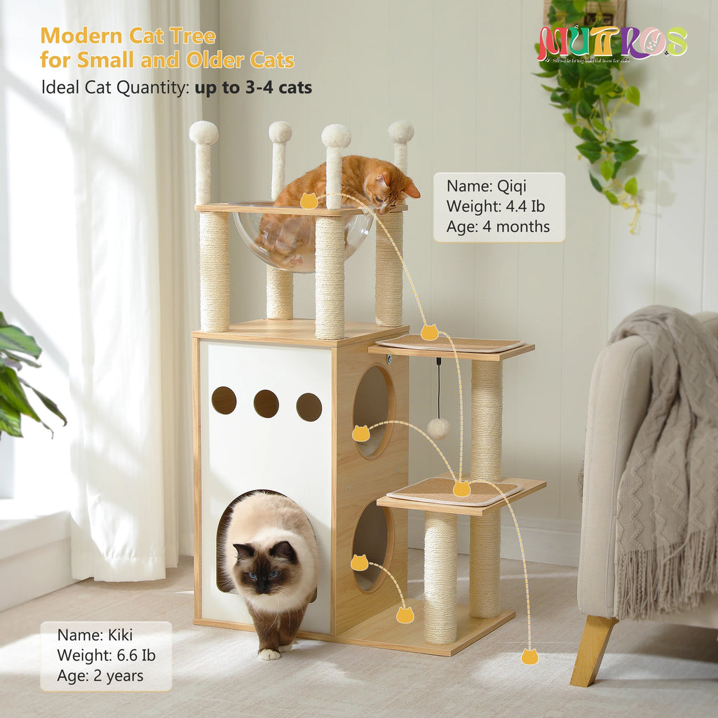 Cat Tower with 2-Floor Condo Cat Furniture with Cat Scratching Posts Capsule Nest and Dangling Balls