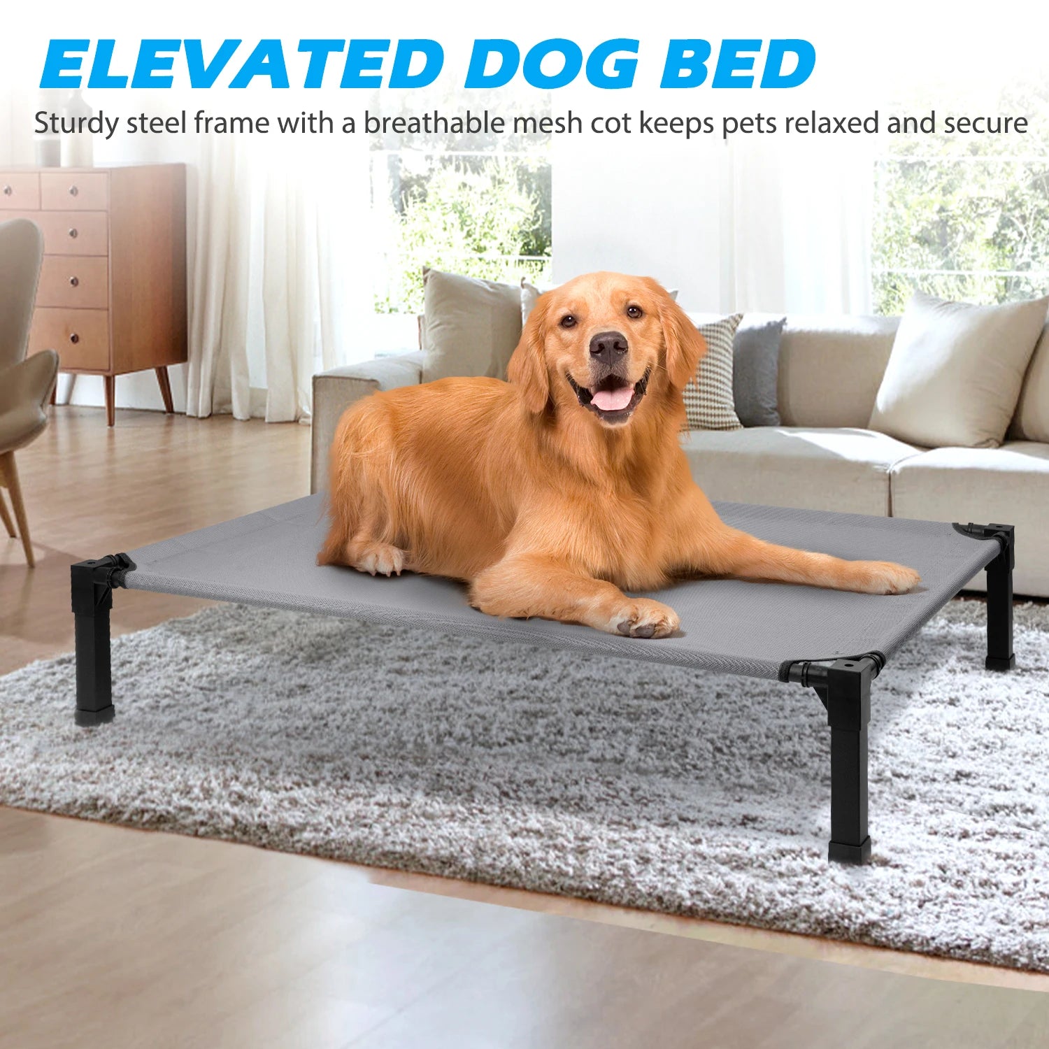 Cooling Raised Pet Cot with Chew Proof Washable Breathable Mesh and Metal Frame,