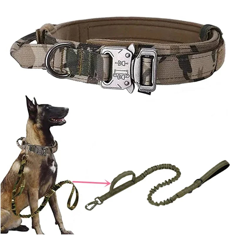 Durable Tactical Dog Collar Leash Set Adjustable Medium Large Dog