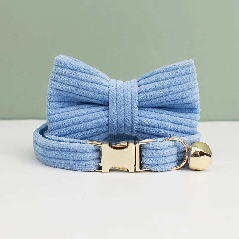Corduroy Cat Collar with Name Plate Bell Bow Tie Personalized