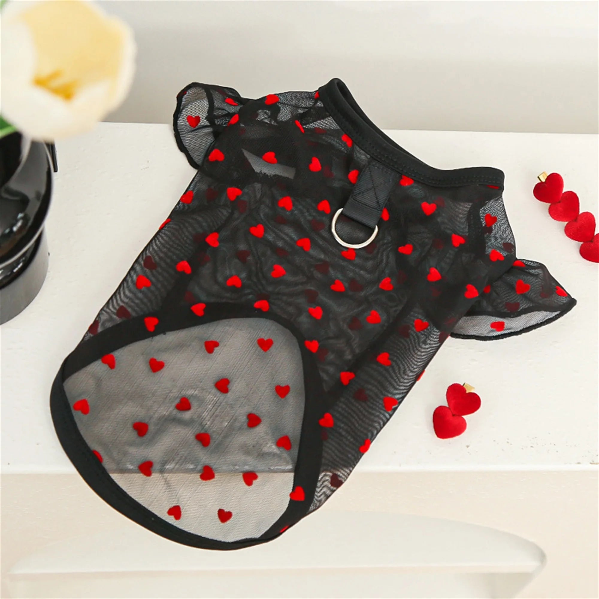 Adorable Puppy Tank Top with Polka Dot Pattern and Ruffle Sleeves for Small Breeds