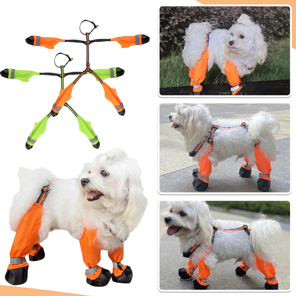 Water Proof Dog Shoes With Suspenders Slip Reflective Bootsl