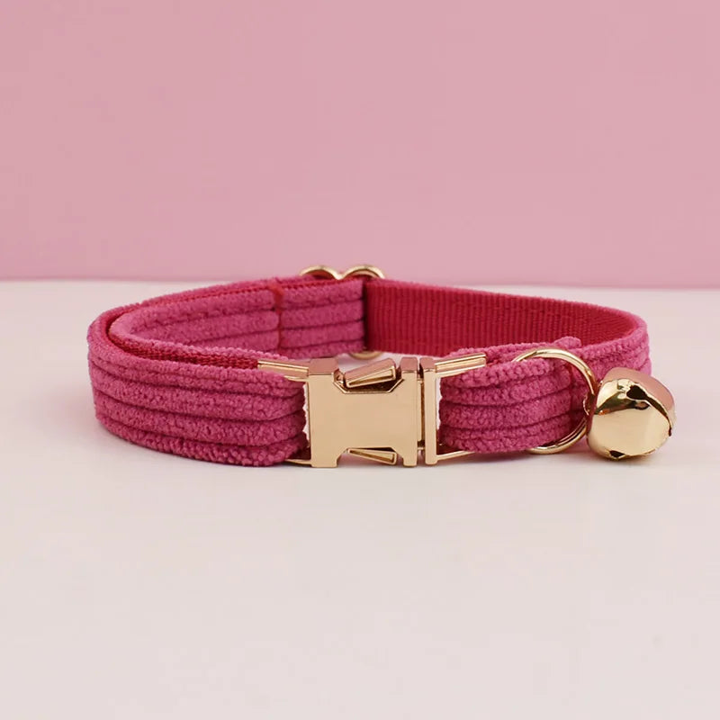 Corduroy Cat Collar with Name Plate Bell Bow Tie Personalized