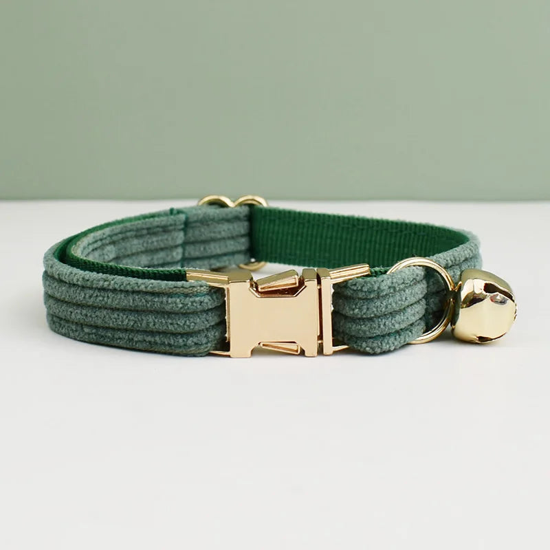 Corduroy Cat Collar with Name Plate Bell Bow Tie Personalized