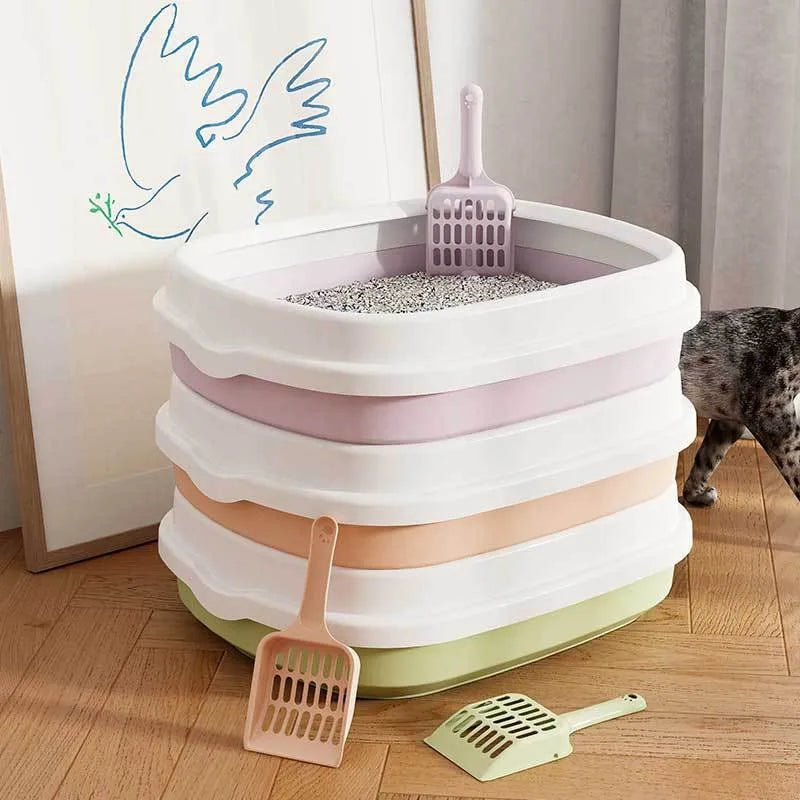 Oval Kitten Litter Box with High Walls - Anti-Scatter Tray for Baby Cats
