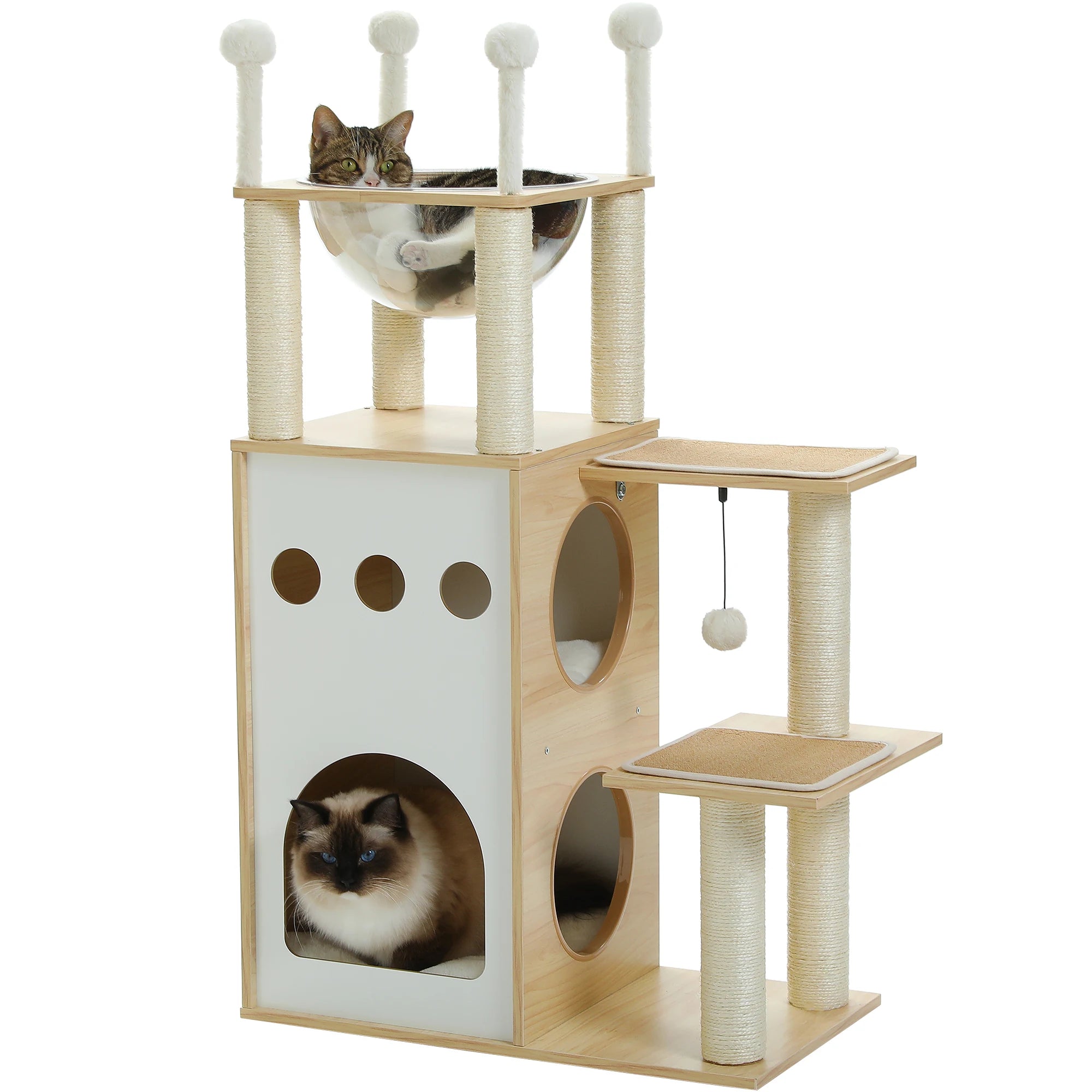 Cat Tower with 2-Floor Condo Cat Furniture with Cat Scratching Posts Capsule Nest and Dangling Balls