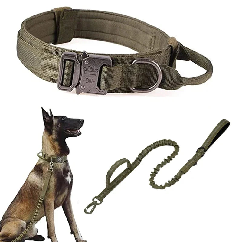 Durable Tactical Dog Collar Leash Set Adjustable Medium Large Dog