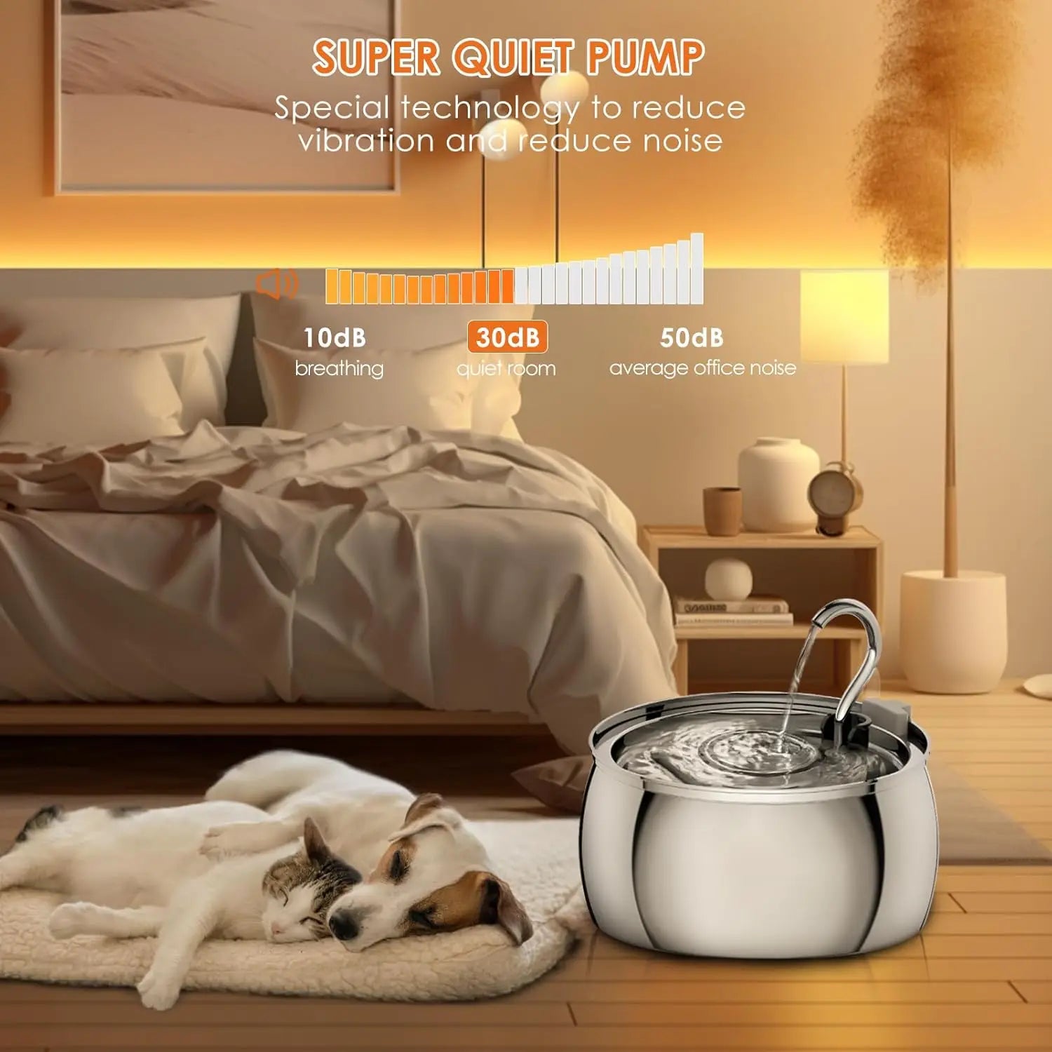 Stainless Steel Water Fountain 4.0L Ultra-Quiet Pump Multi-Filter Dishwasher Safe for Multiple Pets