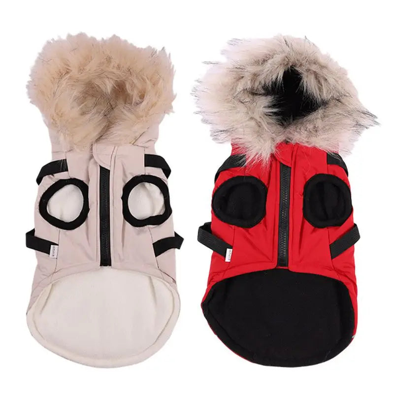 Winter Dog Jacket With Harness Warm Clothes Waterproof Hooded Coat