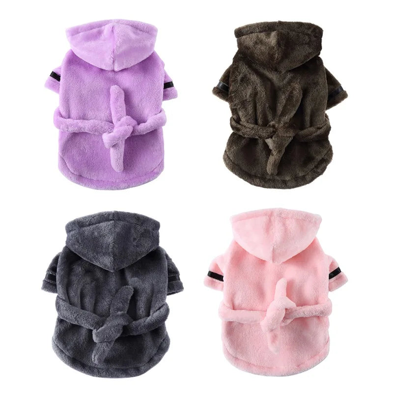 Bathrobe with Hooded Dog Pajamas Bath Drying Towel Clothes
