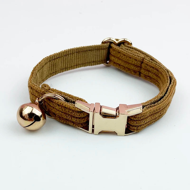 Corduroy Cat Collar with Name Plate Bell Bow Tie Personalized