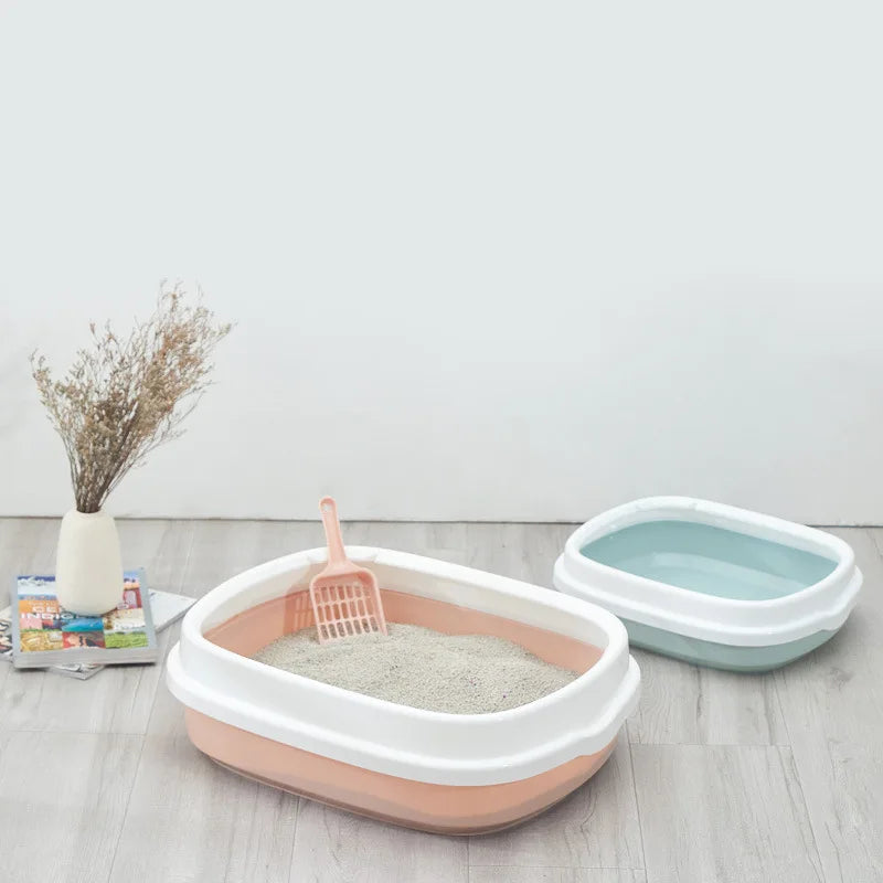 Oval Kitten Litter Box with High Walls - Anti-Scatter Tray for Baby Cats