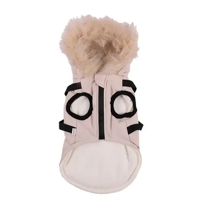 Winter Dog Jacket With Harness Warm Clothes Waterproof Hooded Coat