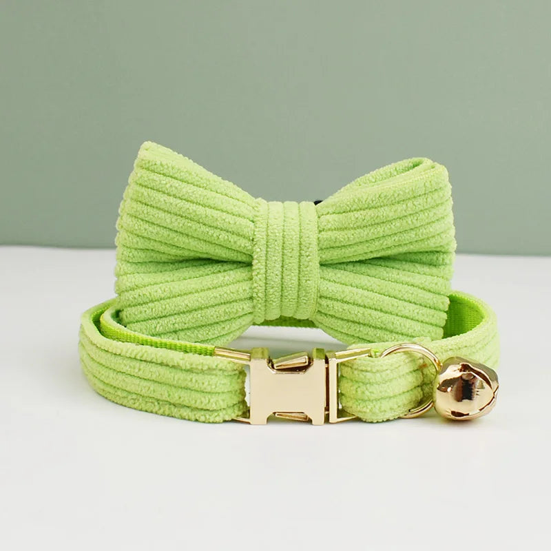 Corduroy Cat Collar with Name Plate Bell Bow Tie Personalized