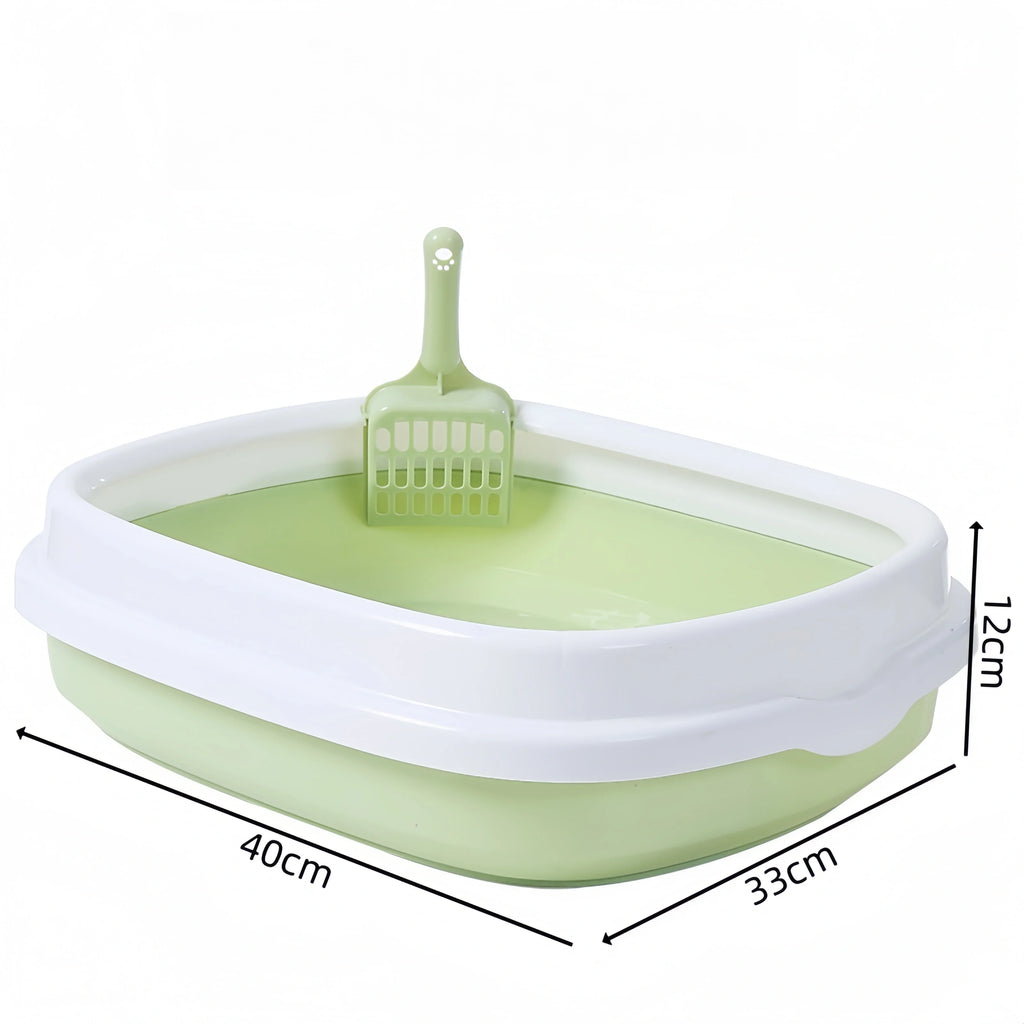 Oval Kitten Litter Box with High Walls - Anti-Scatter Tray for Baby Cats