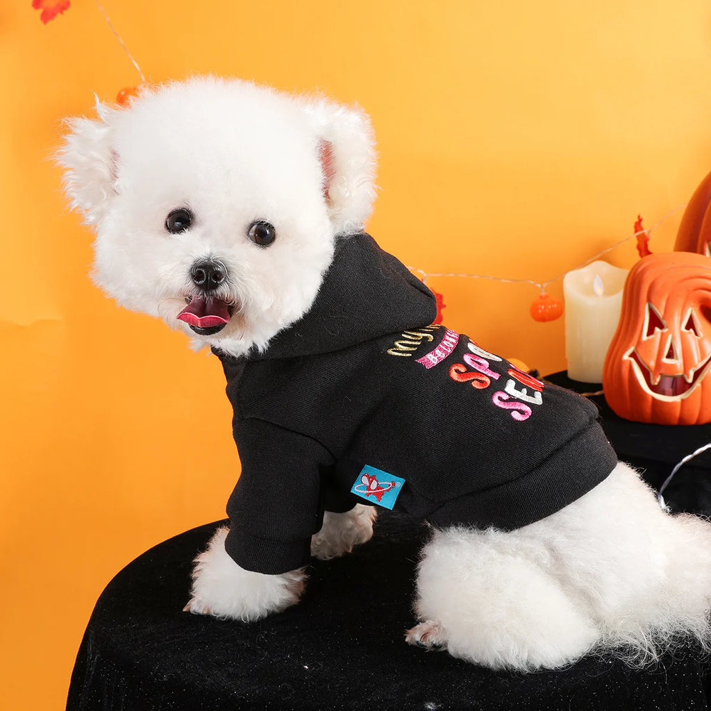 Halloween Sweater Dog Cat Black Funny Hooded Open Button Jacket