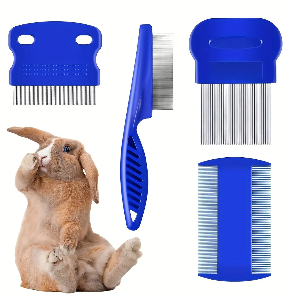 Pack of 4 Flea and Lice Combs, Stainless Steel Rabbit Dog Cat Grooming