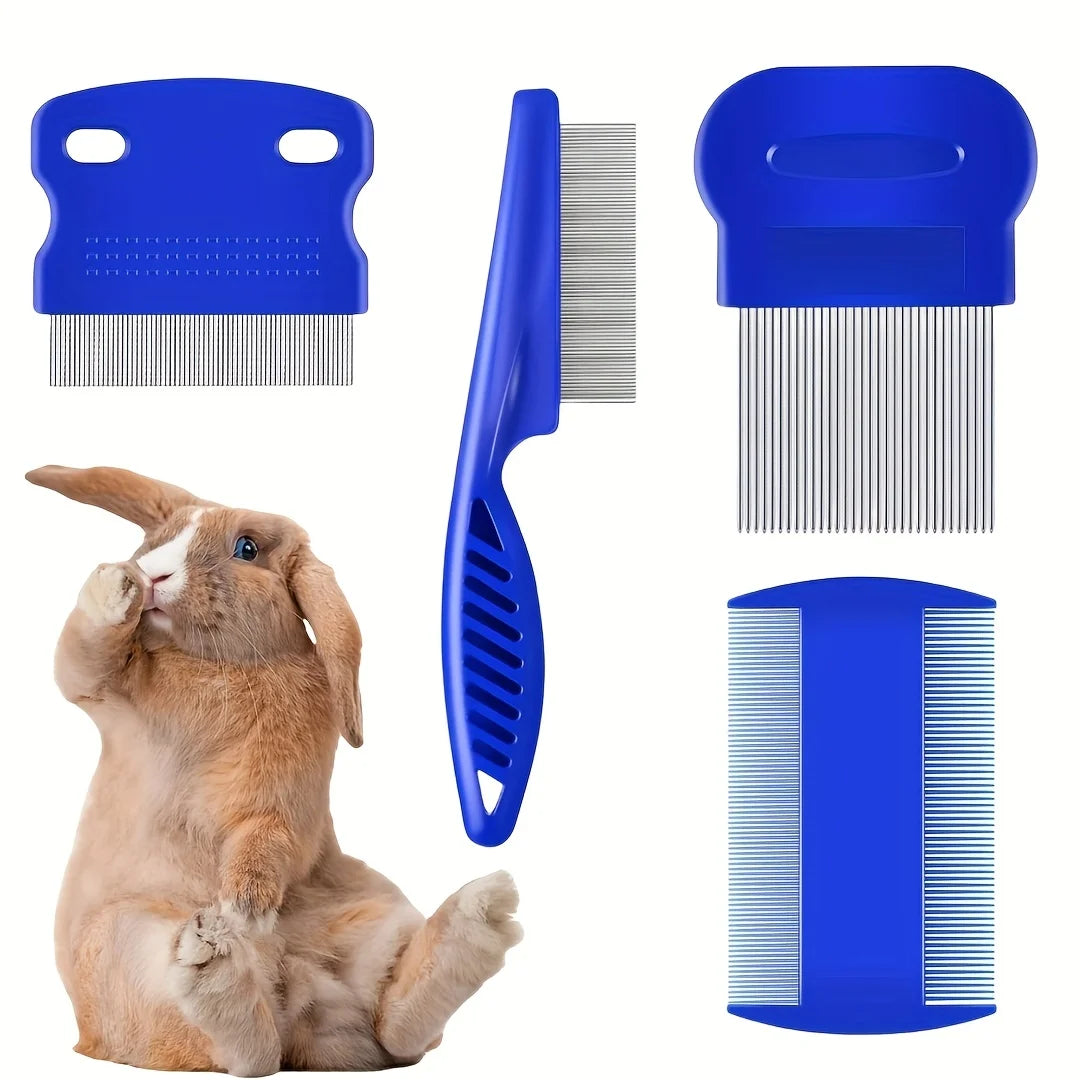 Pack of 4 Flea and Lice Combs, Stainless Steel Rabbit Dog Cat Grooming