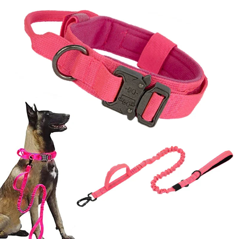 Durable Tactical Dog Collar Leash Set Adjustable Medium Large Dog