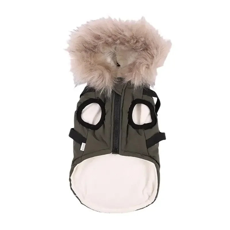 Winter Dog Jacket With Harness Warm Clothes Waterproof Hooded Coat