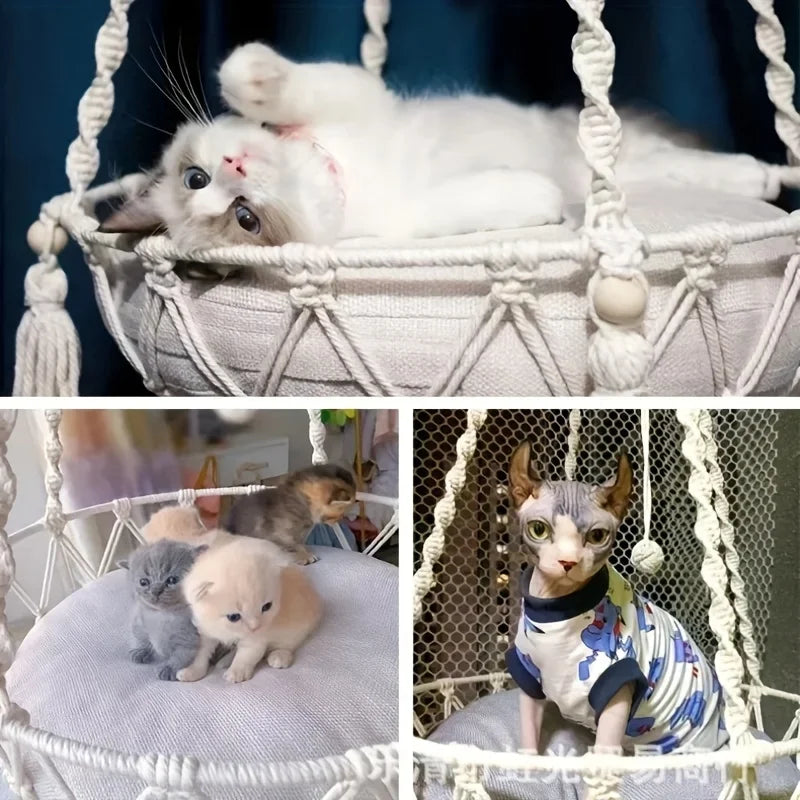 Extra Large Hand-woven Cotton Rope Cat Hammock Fits 2 Cats | 24-hour Shipping