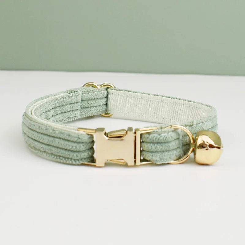 Corduroy Cat Collar with Name Plate Bell Bow Tie Personalized