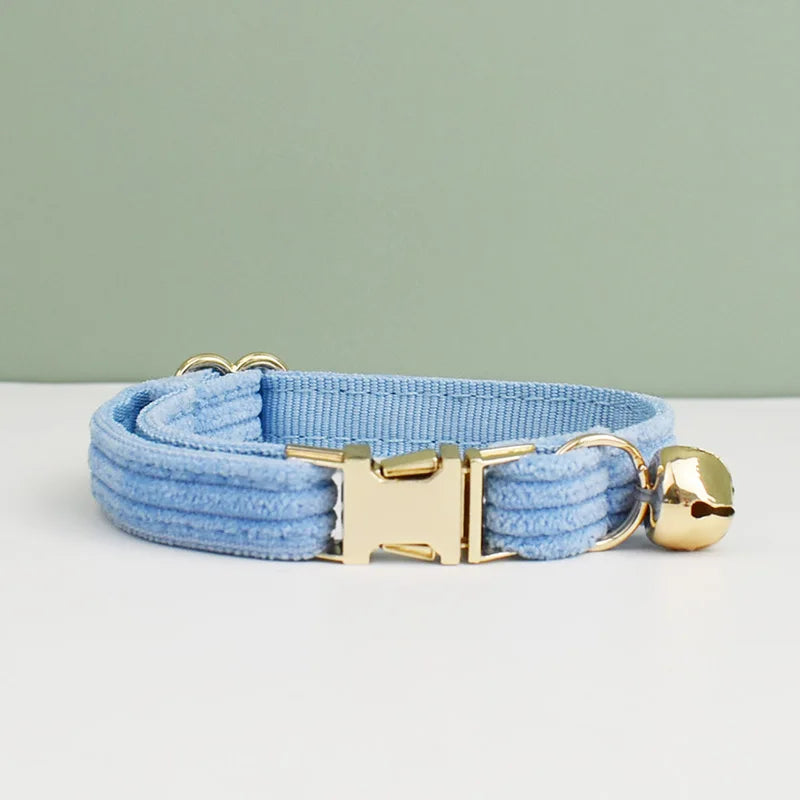 Corduroy Cat Collar with Name Plate Bell Bow Tie Personalized