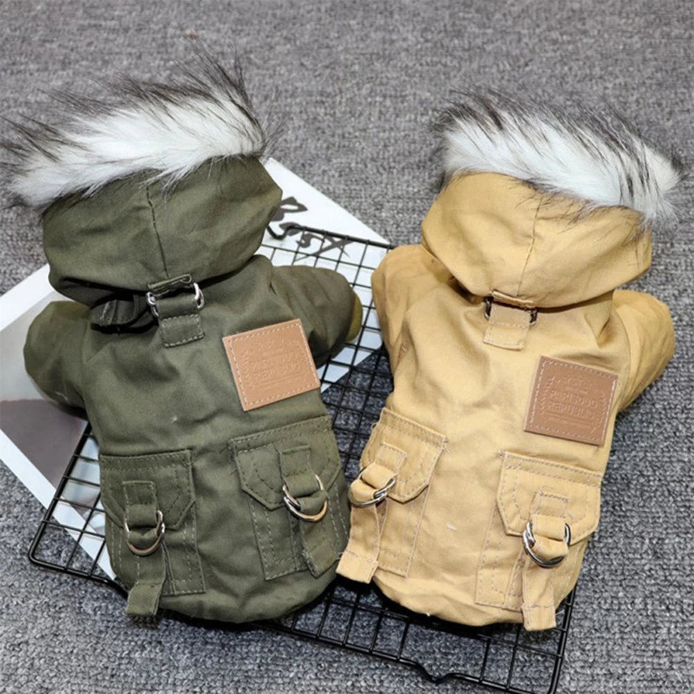 Dog Jacket With Harness Winter Hiking Coat Hoodie Vest Windproof Outdoor Jacket