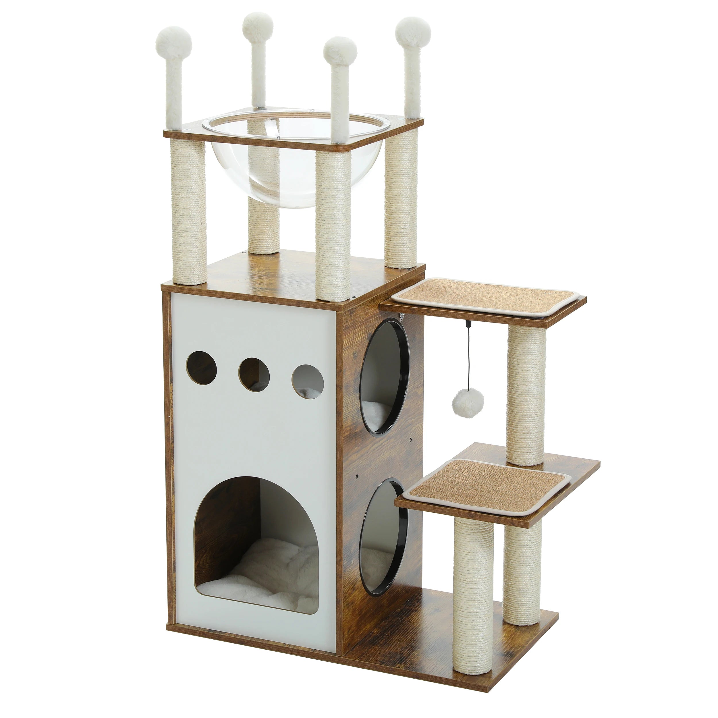 Cat Tower with 2-Floor Condo Cat Furniture with Cat Scratching Posts Capsule Nest and Dangling Balls