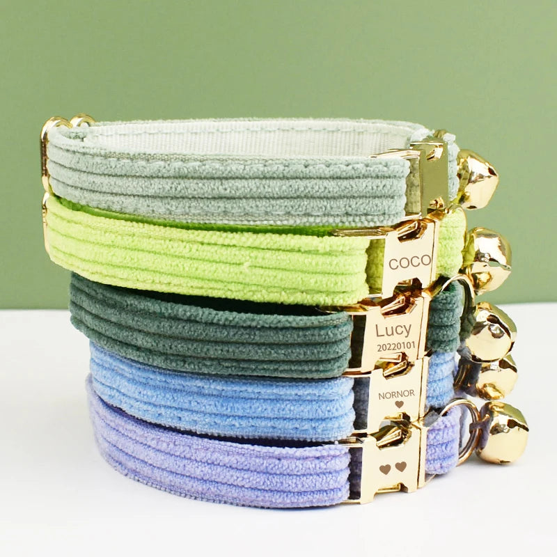 Corduroy Cat Collar with Name Plate Bell Bow Tie Personalized