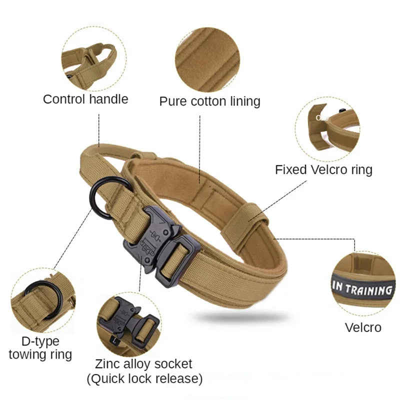 Durable Tactical Dog Collar Leash Set Adjustable Medium Large Dog