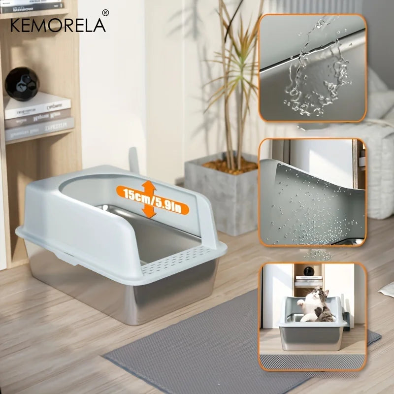 XL 60/50CM Stainless Steel Litter Box With Lid For Large and Small Cats