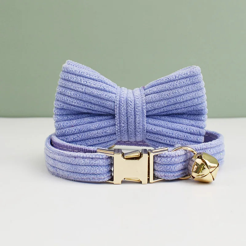 Corduroy Cat Collar with Name Plate Bell Bow Tie Personalized