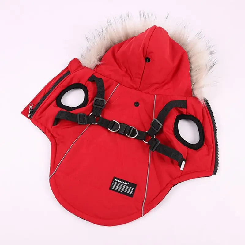 Winter Dog Jacket With Harness Warm Clothes Waterproof Hooded Coat