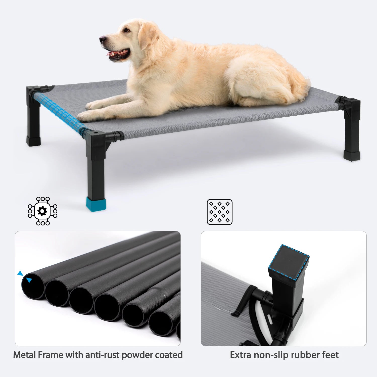 Cooling Raised Pet Cot with Chew Proof Washable Breathable Mesh and Metal Frame,