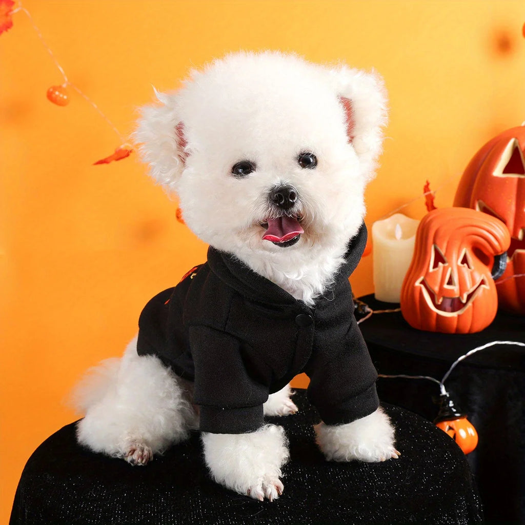 Halloween Sweater Dog Cat Black Funny Hooded Open Button Jacket
